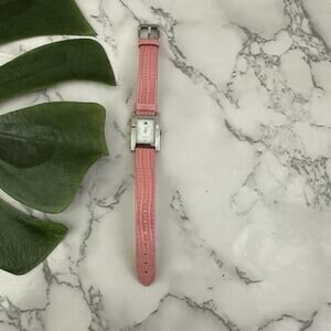 Tommy Hilfiger Womens Vintage Y2k Wrist Watch Silver Baby Pink Leather Strap